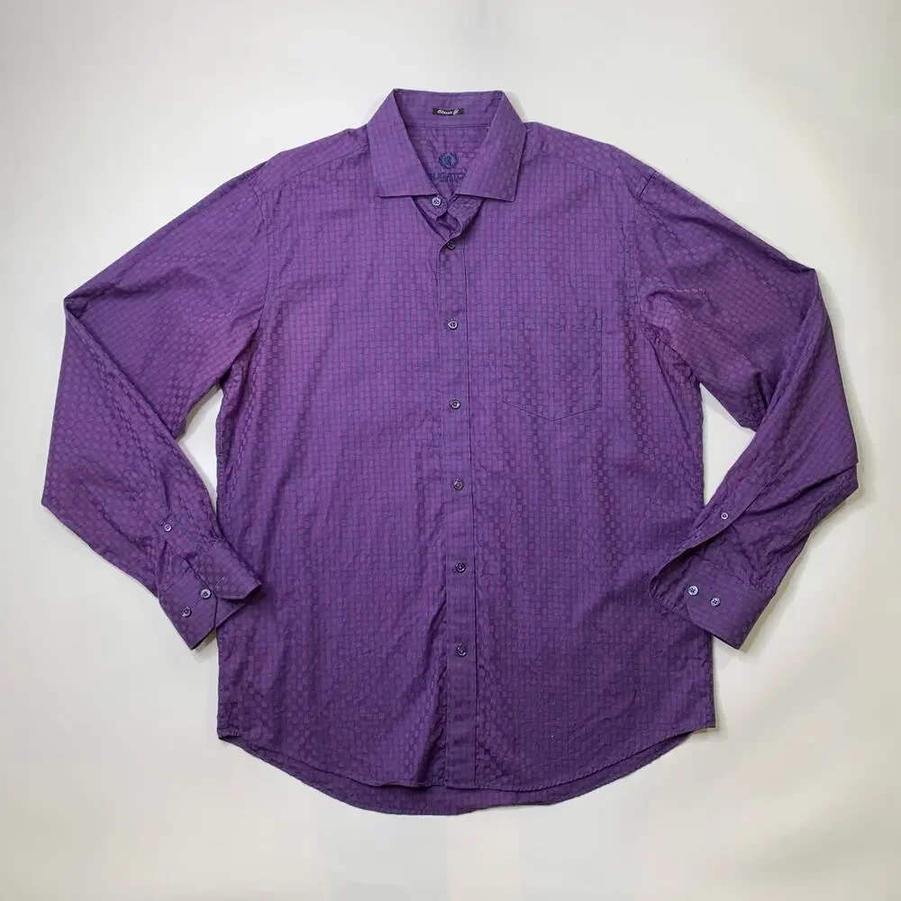 Bugatchi Uomo Shirt Mens L Large Classic Fit Geo Monogram Long Sleeve Button Up